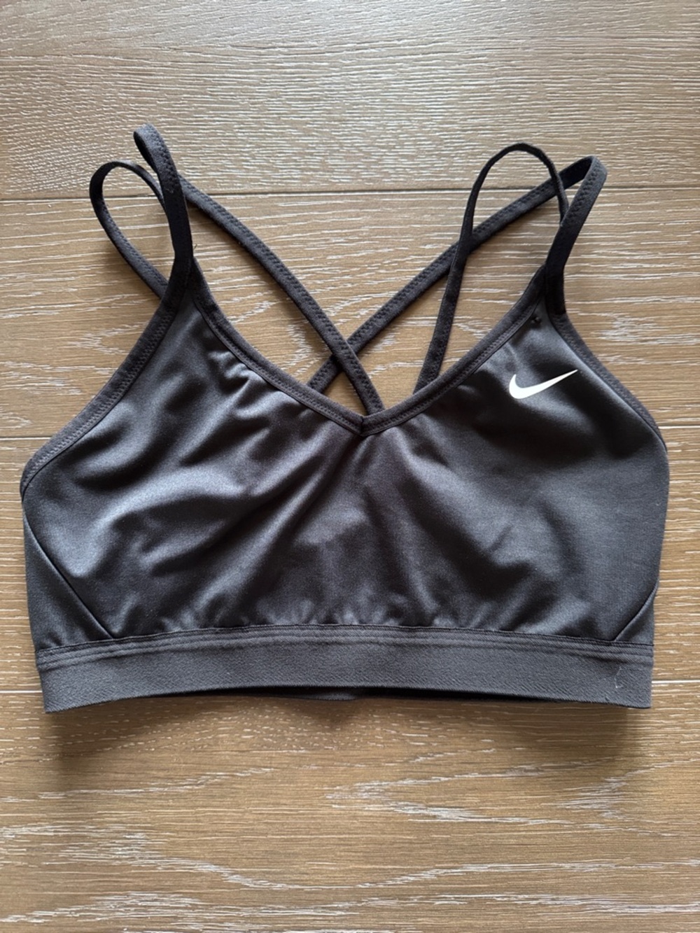 Nike Black Strappy Crossback Sports Bra with White Swoosh M